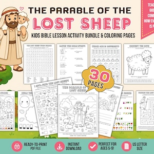 Parable of the Lost Sheep Activity Pack, Kids Bible Story Activities, I Spy Decoder Printable Christian Coloring Pages, Bible Worksheets PDF
