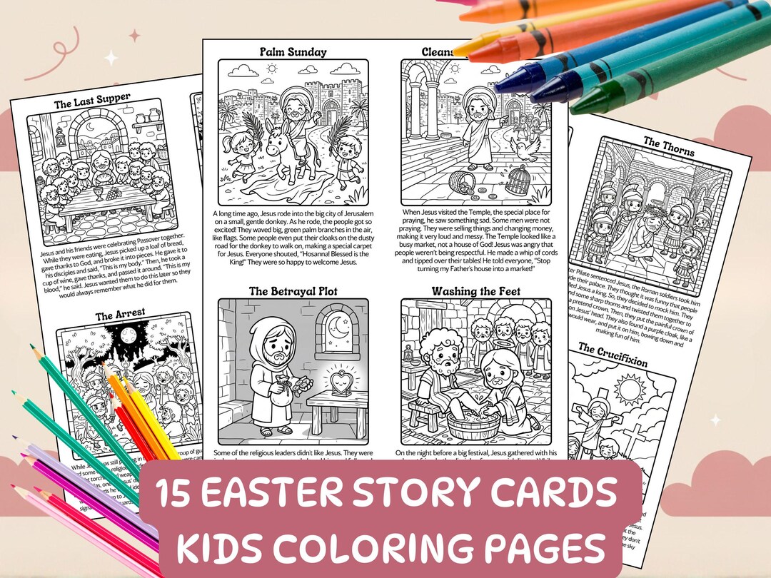 Easter Story Coloring Page Holy Week Bible Activity Kids Sunday School ...