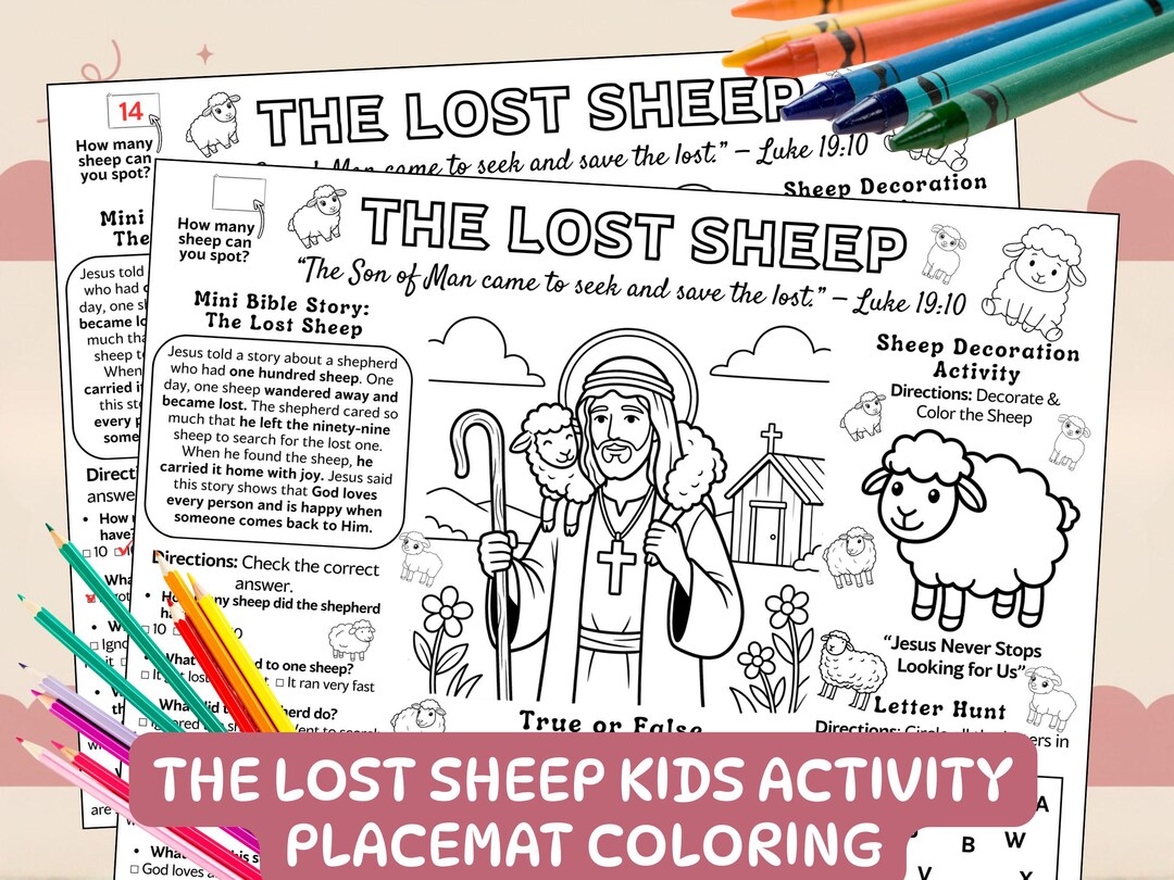 The Parable Lost Sheep Activity Placemat Catholic Bible Kids Coloring ...