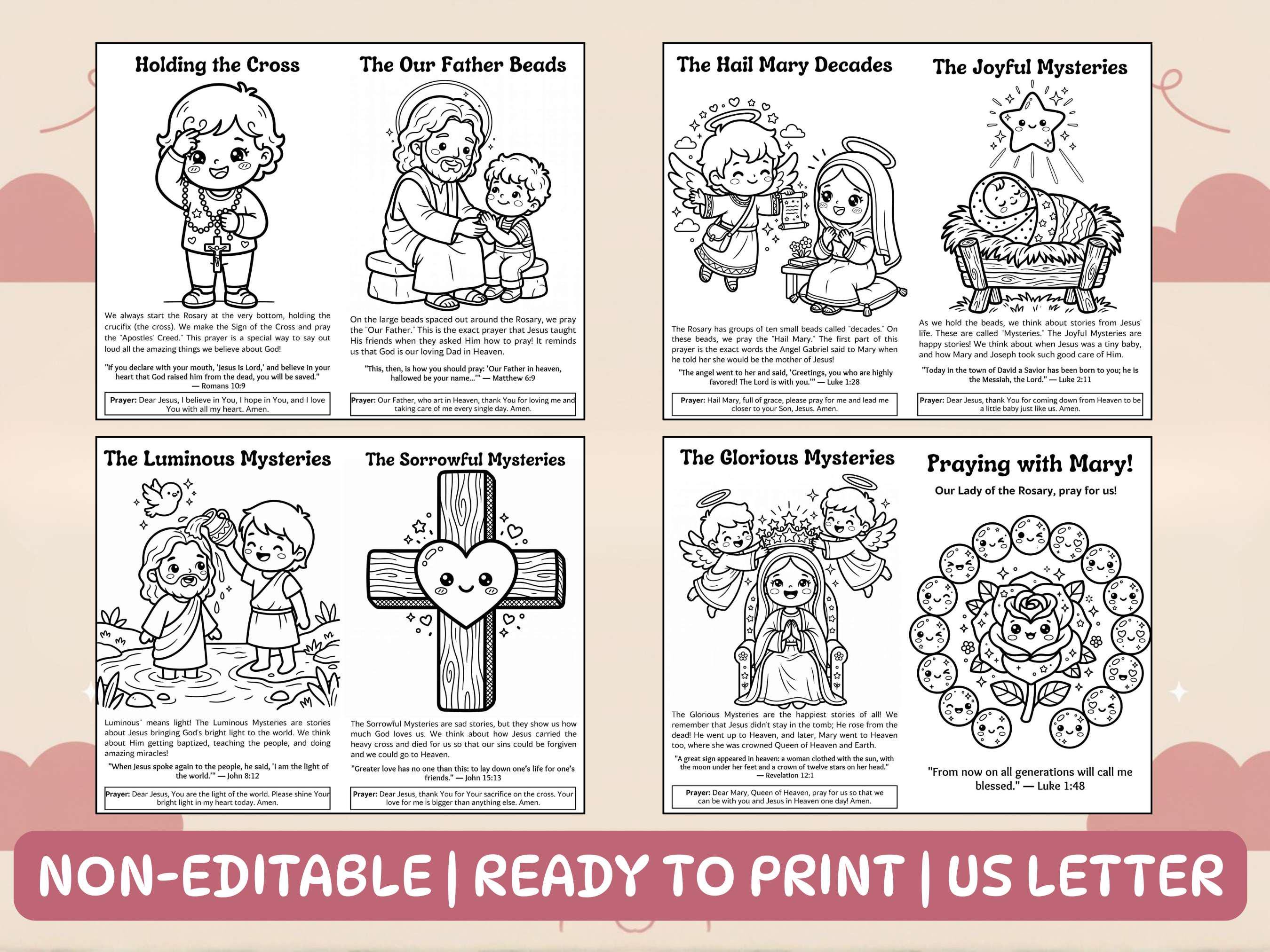 Rosary Booklet Kids Catholic Sunday School Lesson, Mother Mary Coloring ...