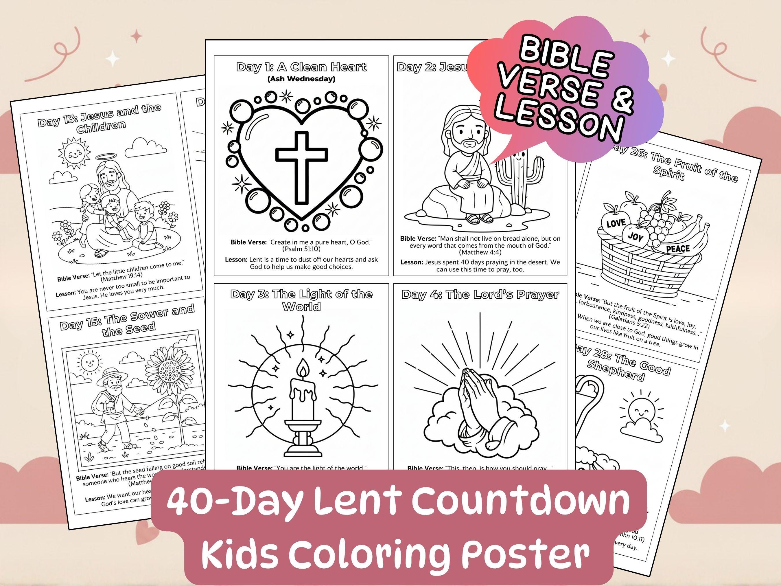 40 Days Lenten Countdown Coloring Poster for Kids Activity Sheet ...