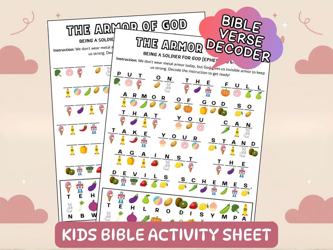 Armor of God Decoder Kids Activity Sheet Catholic Bible Story Worksheet ...