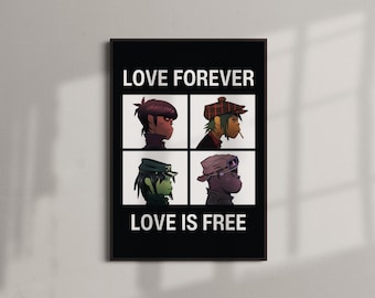 Impresión de la banda Gorillaz / Ilustración de CD musical / Arte mural urbano de hip hop (A4-A0)