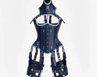 Real Leather Steel-Boned Corset Bodysuit | Lace-Up Front Harness | Festival & Alternative Fashion Outfit