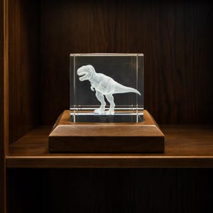 3D Subsurface Engraved Large K9 Crystal Cube - T-Rex