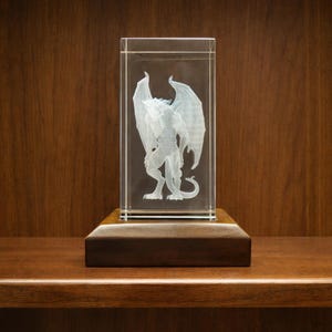 3D Subsurface Engraved K9 Crystal Cube - Gargoyle