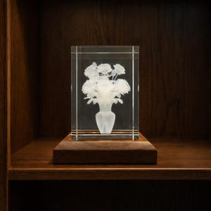 3D Subsurface Engraved K9 Crystal Cube - Flowers