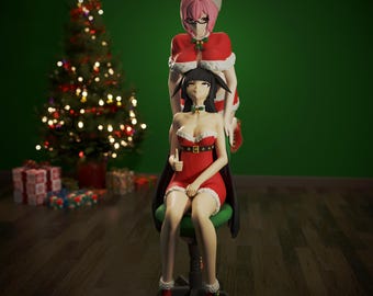 Figuras elegantes de guerreros de Twin Blade Duo Anime Girl, modelo de impresión 3D