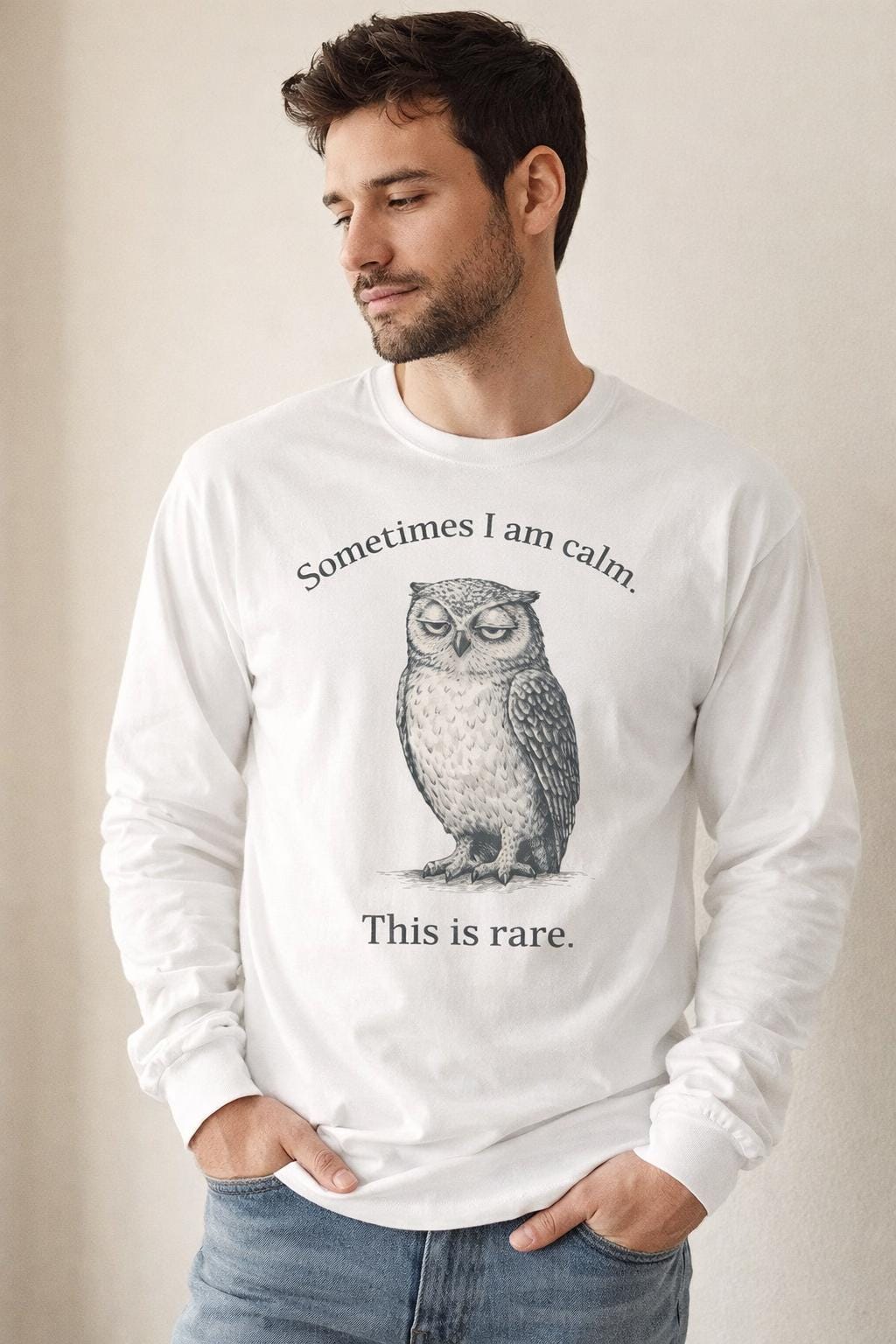 Sometimes I Am Calm Shirt Feralcore Owl T Shirt Minimalist Unisex Long Sleeve Tee Deadpan Funny Grap