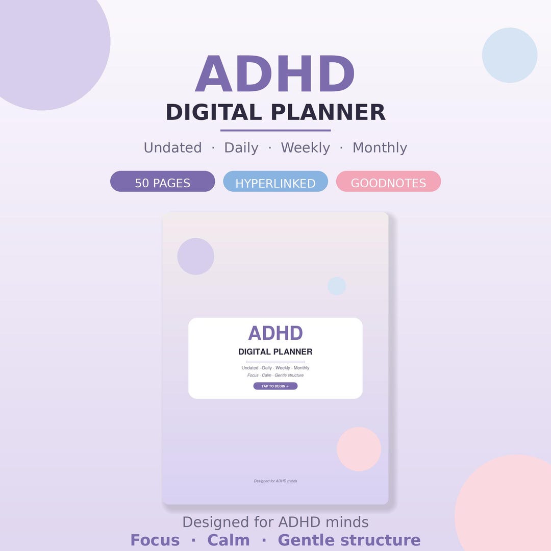 ADHD Digital Planner Undated Goodnotes iPad PDF Daily Weekly Monthly ...
