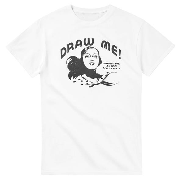 1934 “DRAW ME!” Art Scholarship Vintage Ad T-Shirt | Retro Illustrator Tee | Federal Schools Minneapolis Artist Shirt