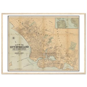 Mapa de Oakland, California, 1888 - Póster enmarcado de 50 x 70 cm / 20 x 28 pulgadas - East Bay