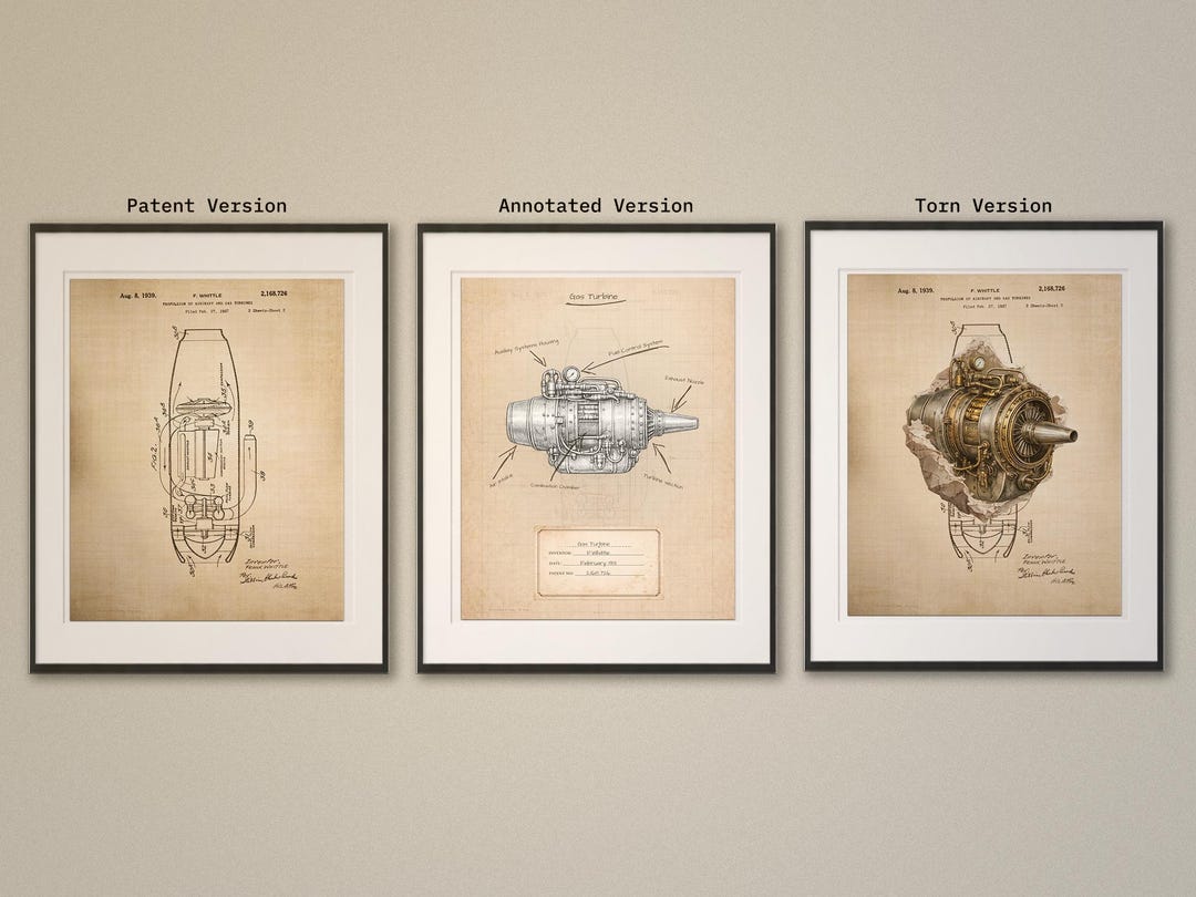 Gas Turbine Patent Poster – Mechanical Engineering Wall Art (physical ...