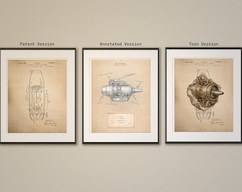 Octrooiposter gasturbine – Muurkunst werktuigbouwkunde (fysieke print on demand)