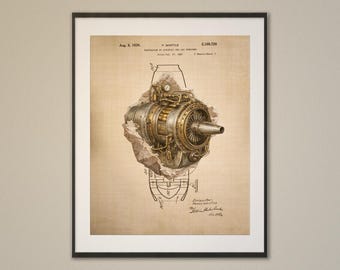 Patent stoomturbine – gescheurde editie – technische muurposter (digitale kunst downloaden)