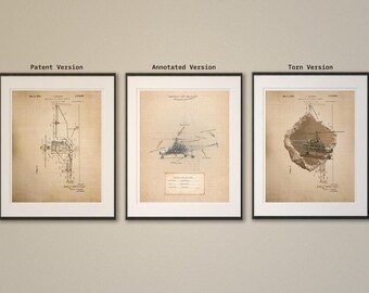 Patentposter vliegtuig met verticale lift – muurkunst helikoptertechniek (fysieke print on Demand)
