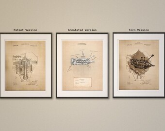 Patentposter mechanische transmissie – muurkunst tandwielsysteemtechniek (fysieke print on demand)