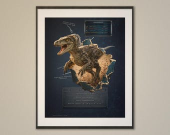 Velociraptor – poster gescheurde biomechanica – kunst aan de muur STEM (digitale download)
