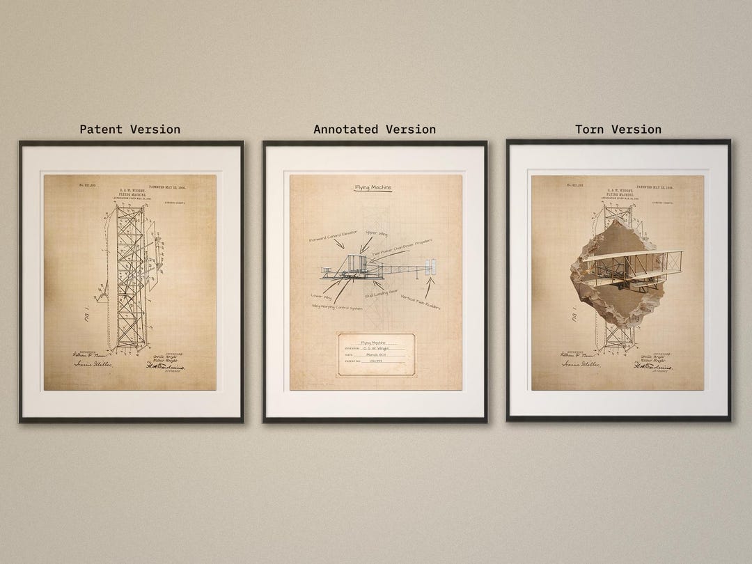 Flying Machine Patent Poster – Vintage Aircraft Blueprint Print ...