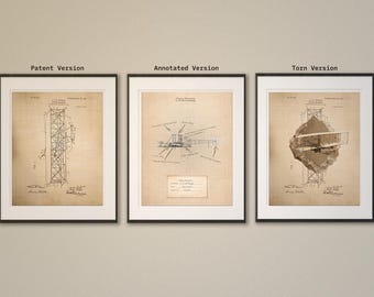 Patentposter vliegmachine – vintage vliegtuigblauwdruk (fysieke print on demand)