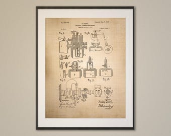 Patentprint verbrandingsmotor – technische blauwdruk muurkunst – digitale download