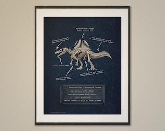 Spinosaurusskelet – technische poster dinosaurus – muurkunst dinosaurus STEM (digitale download)