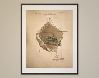 Vliegtuig met verticale lift – Gescheurde technische kunstprint (digitale kunst downloaden)