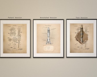 Patentposter raketmotor – muurkunst lucht- en ruimtevaarttechniek – vintage raket (fysieke print on demand)