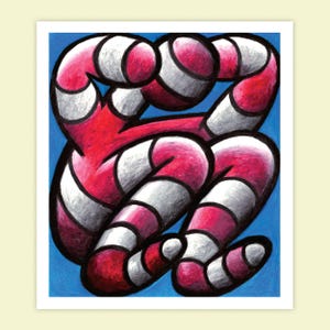 Rysunek pastelą olejną na papierze, wydruk cyfrowy 13"x19" Tytuł: "Bombs Away"