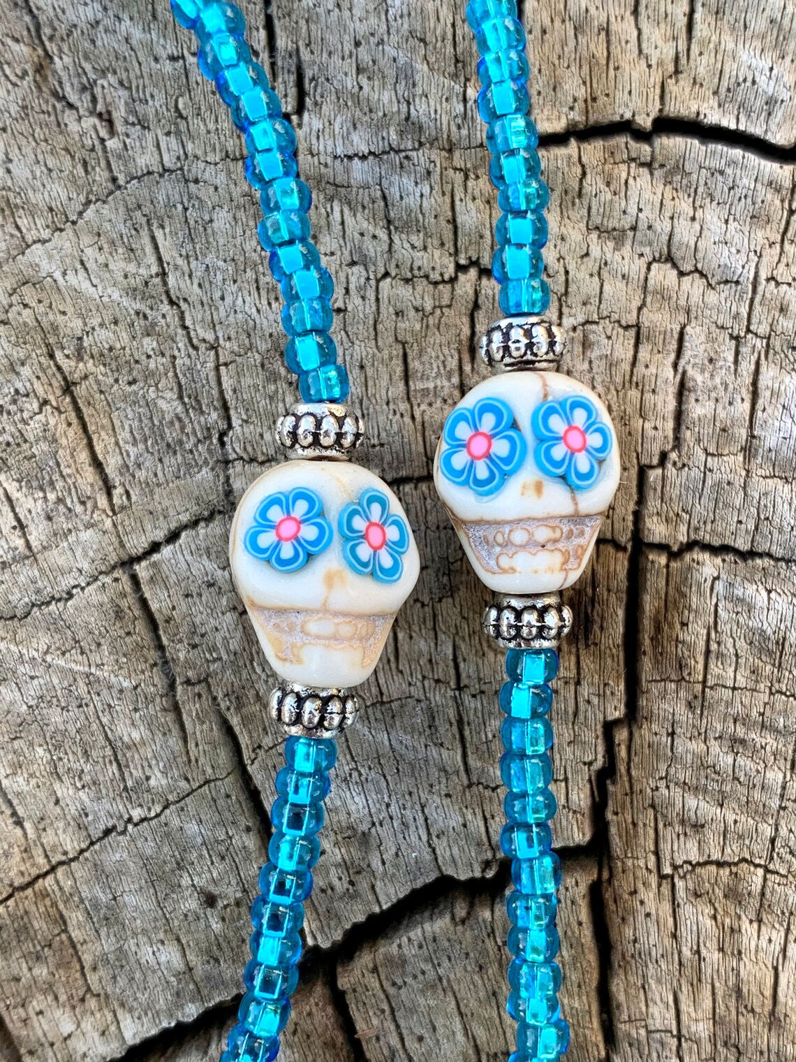 Blue Skull Eyeglass Chain Sugar Skull Mask Lanyard Skull Etsy