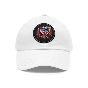 Patriotic Frog Illustration Dad Hat | Leather Patch