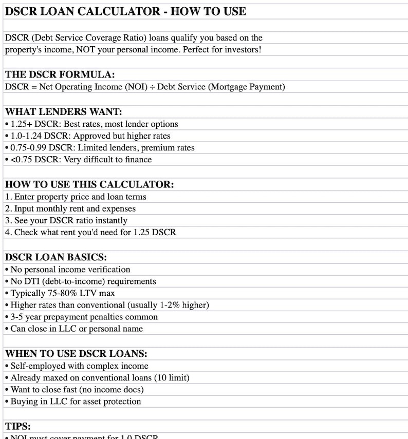 Dscr Income Worksheet DSCR Loan Calculator | Real Estate Investment Analysis (excel & Google ...