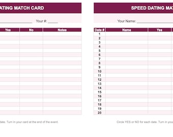 Organizzatore di schede per incontri di speed date / segnapunti per pianificatori di eventi (download digitale)