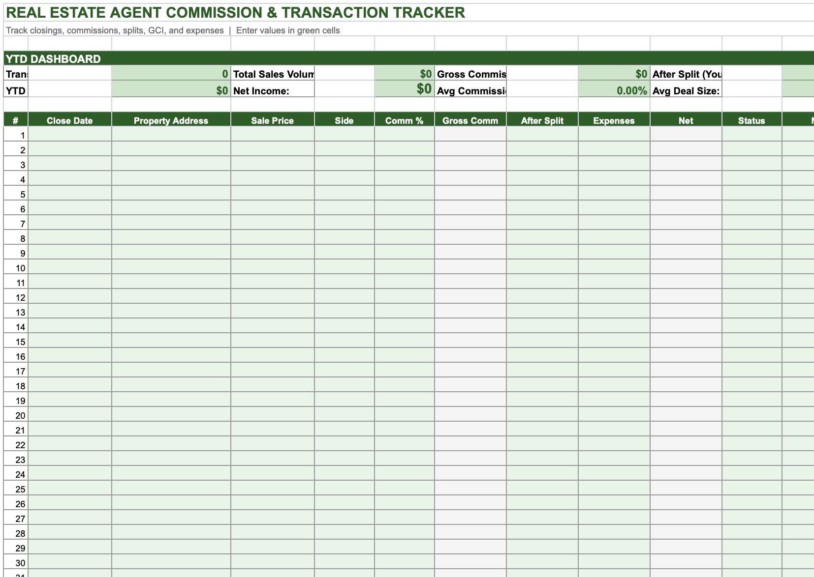 Real Estate Agent Commission Tracker | Excel Transaction Spreadsheet - Etsy