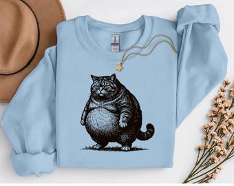 Felpa divertente con gatto grasso, maglietta con gatto sovrappeso, Chonk, felpa vintage, regalo per gli amanti dei gatti