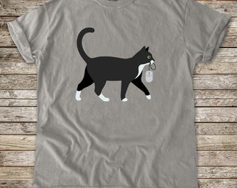 Maglietta con gatto e topo, grafica vintage, tinta in capo, colori comfort