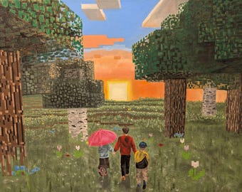 Custom Acrylic Minecraft Painting with Subject(s) from Photo On Canvas