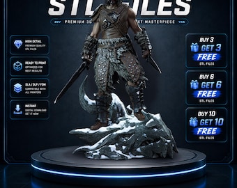 Nordic Dragonborn Krieger STL Statue für Resin 3D Druck | Bereits unterstütztes + kein unterstützendes Modell