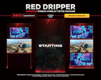 Pakiet animowanego streamu Red Dripper – nakładki Cyberpunk TikTok (pobranie cyfrowe)