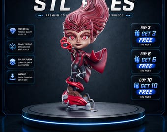 Scarlet Witch Chibi STL Statue | Wanda Maximoff Chaos Magic Figure | Marvel 3D Print Model