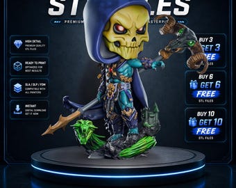 Dark Skull Sorcerer Chibi STL Statue for 3D Printing | Evil Fantasy Overlord Collectible Figure