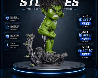 Hulk Marvel Chibi STL Statue | Angry Avenger Superhero Diorama | Marvel Comics Mini Figure
