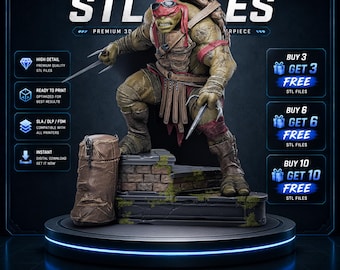 Raphael - Sewer Ninja Fighter STL Statue for Resin 3D Printing | Presupported + No Support Model