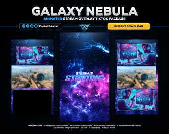 Pakiet animowanej nakładki strumieniowej Galaxy Nebula: TikTok, Twitch, OBS (pobieranie cyfrowe)
