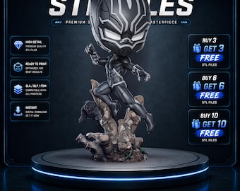 Black Panther Chibi STL Statue | Wakandan King Superhero Figure | Marvel 3D Print Model