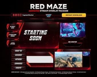 Red Maze Animated Stream Overlay Package | Cyberpunk Tech Overlay (Digital Download)