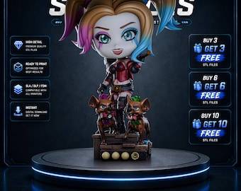 Playful Chaos Queen Chibi STL Statue for 3D Printing | Mischievous Anti Hero Collectible Figure