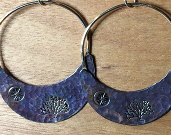 Celestial Moon Tree Of Life  Earrings  Bohemian Earrings Gypsy Harvest Bohemian  Rustic Lunar Earrings Phases Of The Moon