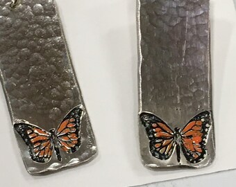 Monarch Butterfly Sterling Earrings Hand painted Monarch Migration