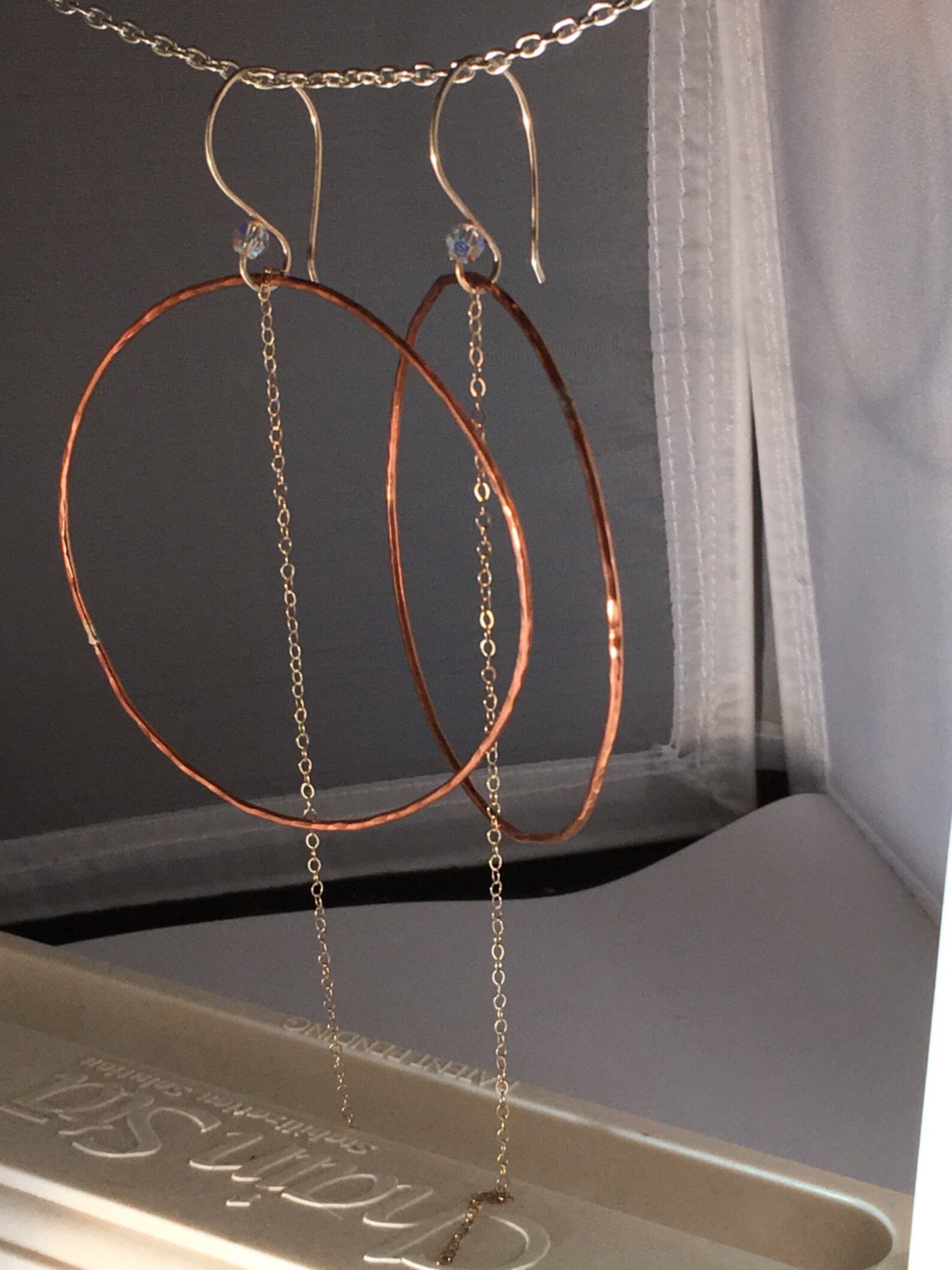 Large Hoops Sterling Chain Dangle Handwires Hand Boho Etsy France